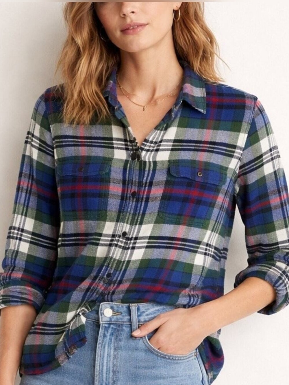 Madewell Flannel Ex-Boyfriend Shirt in Alpha Blue Larchmont Plaid - Size M